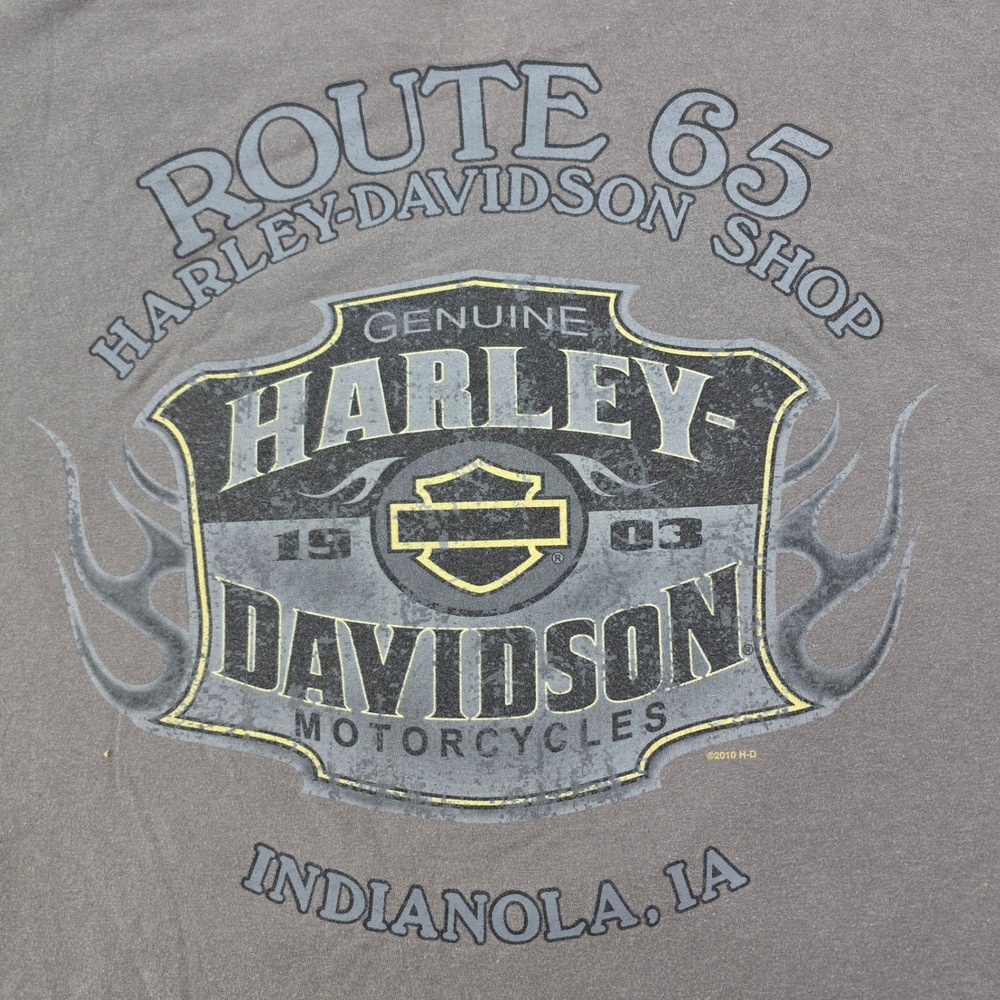 Harley-Davidson Route 65 Indianola IA T-Shirt Mens 3XL Gray Flaming Skull Biker - Picture 4 of 9